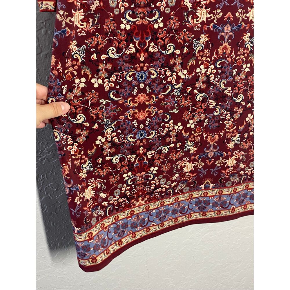 Max Studio Relaxed Fit Floral Mini Dress Sz S Burgundy Boho Casual - Picture 3 of 8